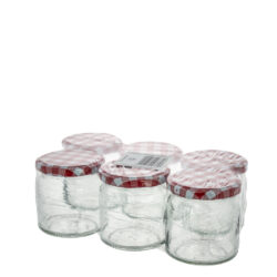 Einmachglas 210 ml, 6er Pack, d= 66mm, Schraubdeckel rot-weiss kariert, Metall