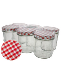 Einmachglas 350 ml, 6er Pack, d= 82mm, Schraubdeckel rot-weiss kariert, Metall