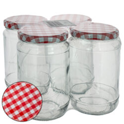 Einmachglas 720 ml, 4er Pack, d= 82mm, Schraubdeckel rot-weiss kariert, Metal