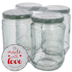Einmachglas 720 ml, 4er Pack, d= 82mm, Schraubdeckel Made with Love, Metall